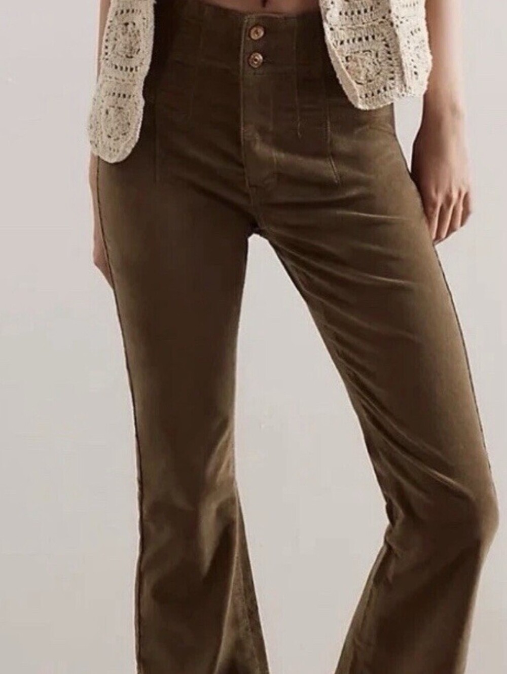 We The Free People Jayde Cord High Rise Fir Green Corduroy Pants Size 28 NWT